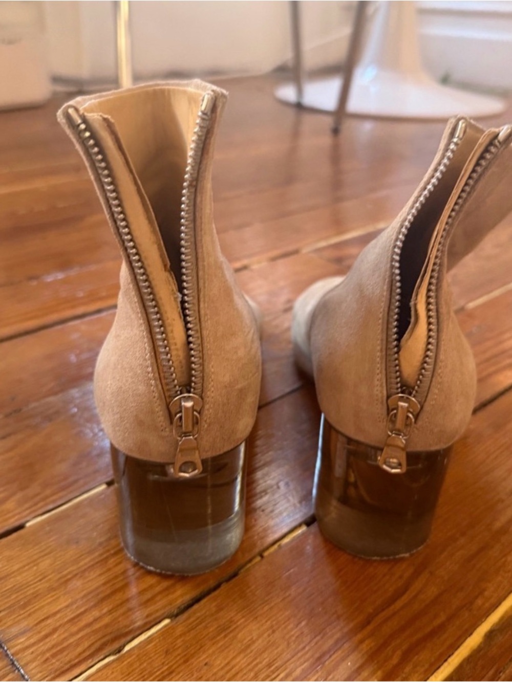 Rag & Bone Suede Ankle Boots in Light Beige with Clear Block Heel - Picture 3 of 5